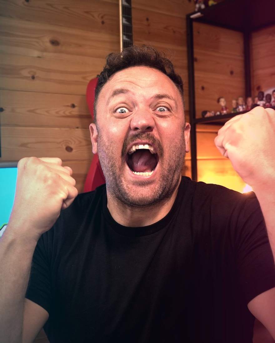 Kyle Perry, fists up and roaring