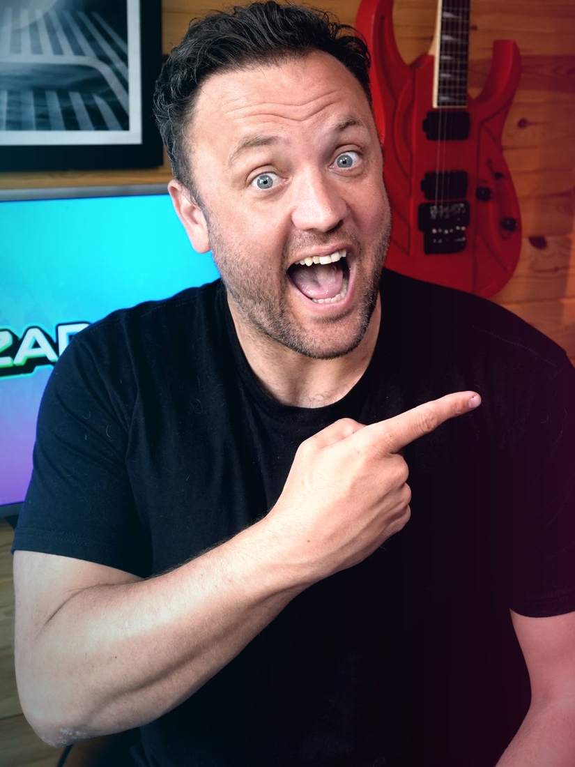 Kyle Perry pointing at The Pezzadox Show logo