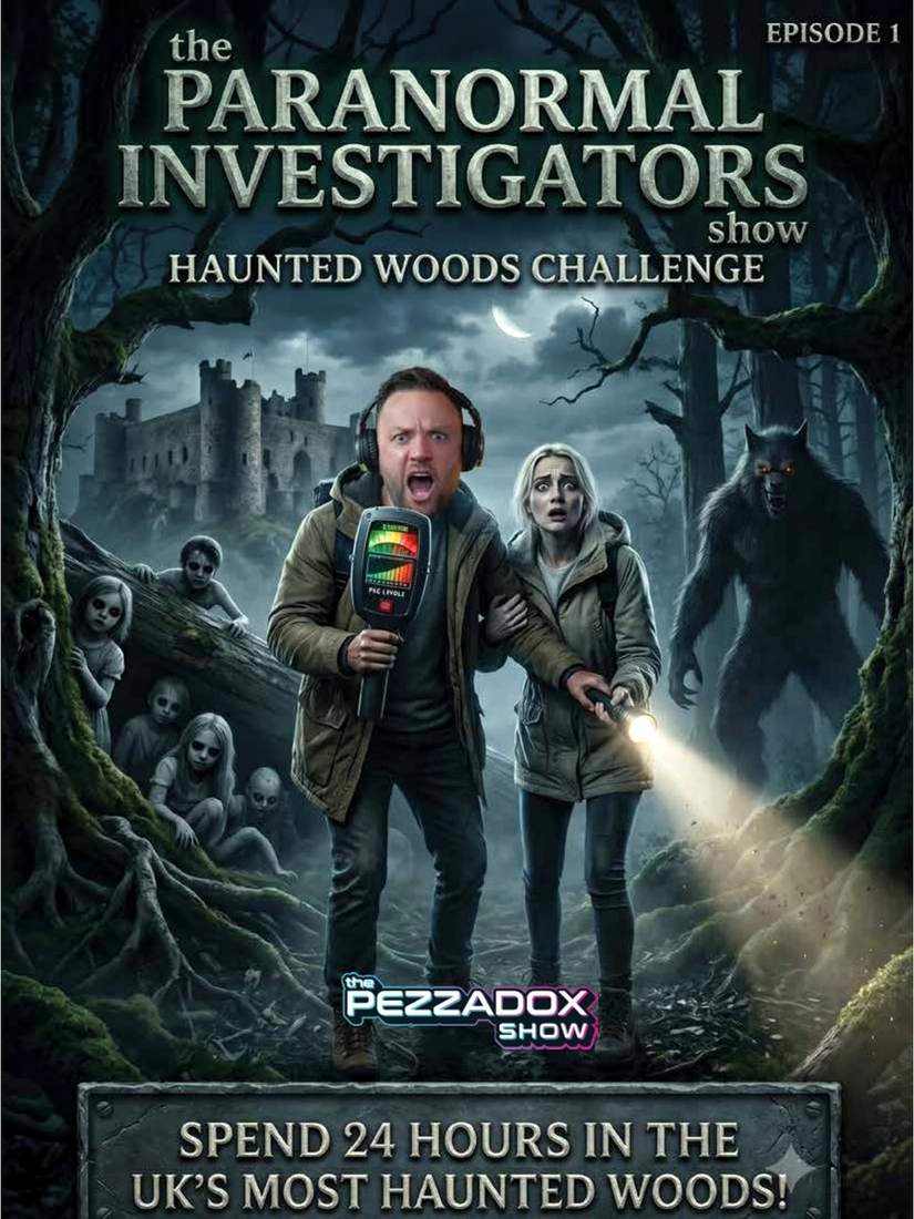 The Paranormal Investigators Show poster: Kyle Perry and a co-host in haunted woods, Haunted Woods Challenge, episode 1
